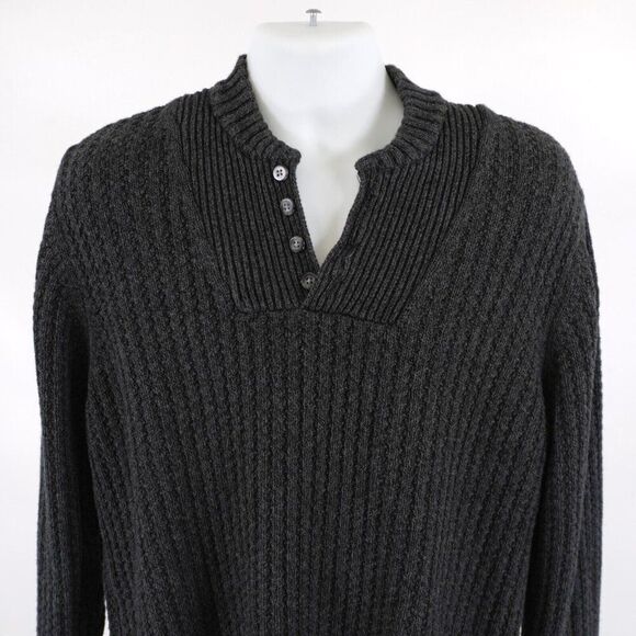 Eddie Bauer Large Gray Cotton Cable Knit Sweater Button‎ 1/4 Zip Pullover - Picture 1 of 12